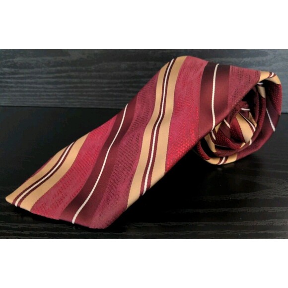 1970’s Don Loper Beverly Hills Men's Necktie 100% Poly Fat 4" 56" Red Striped - Picture 2 of 5